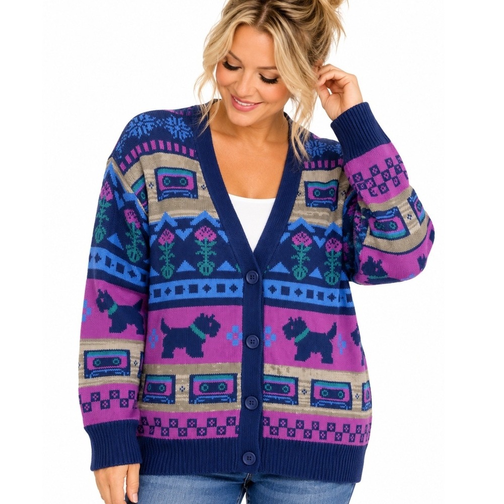Netflix Stranger Things No Boundaries Scottie Dog Cassette Cardigan Medium New